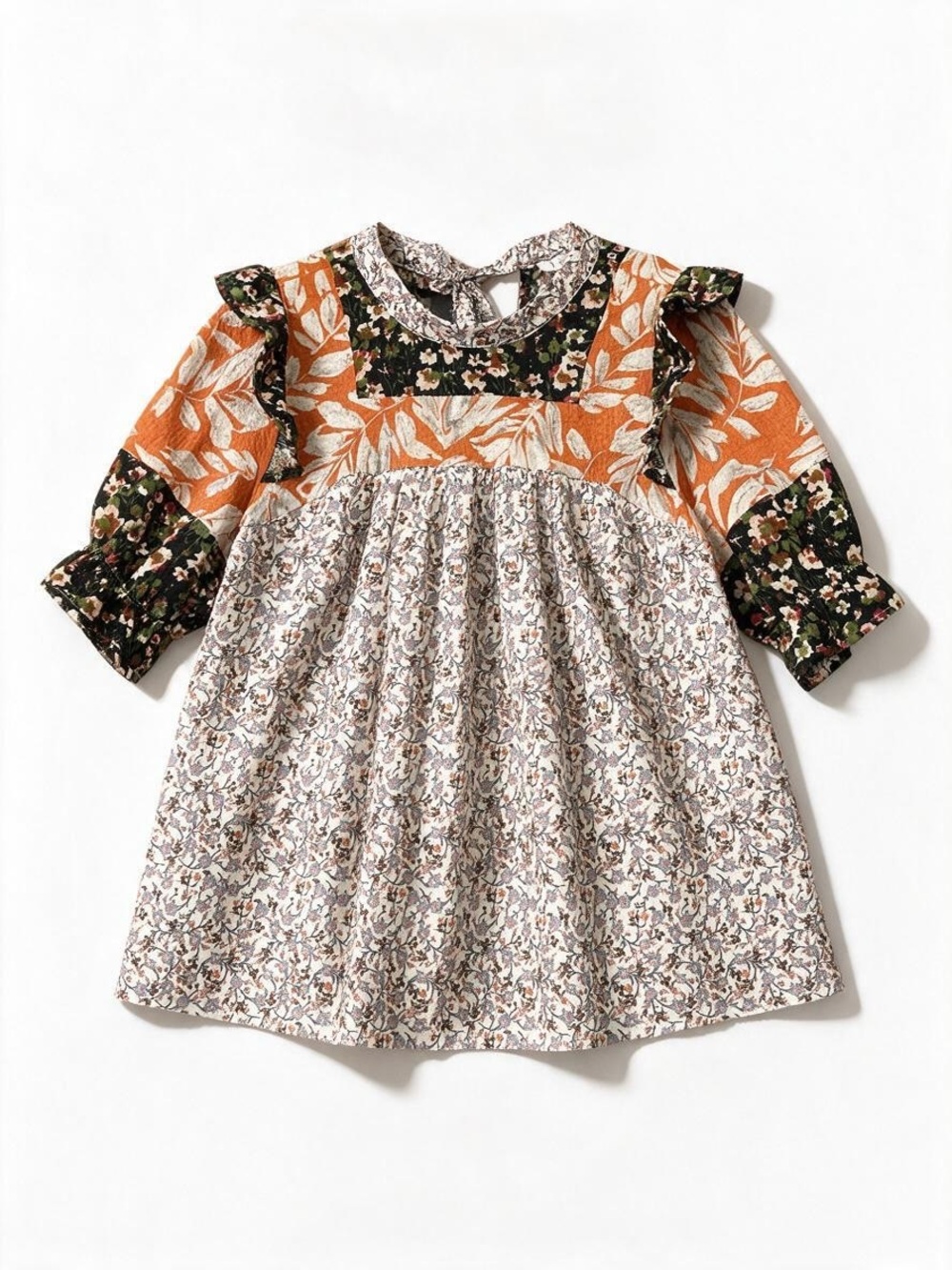 THML Patchwork Mixed Print Ruffle Shoulder Top Women’s Size Medium